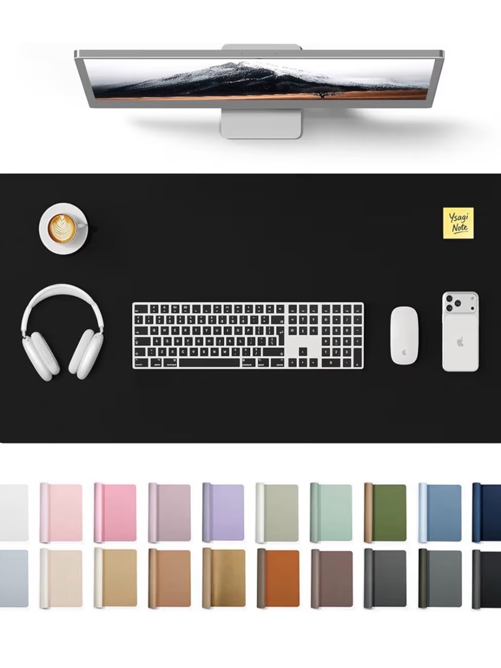 Wireless Keyboard with Mouse and Desktop Mat.